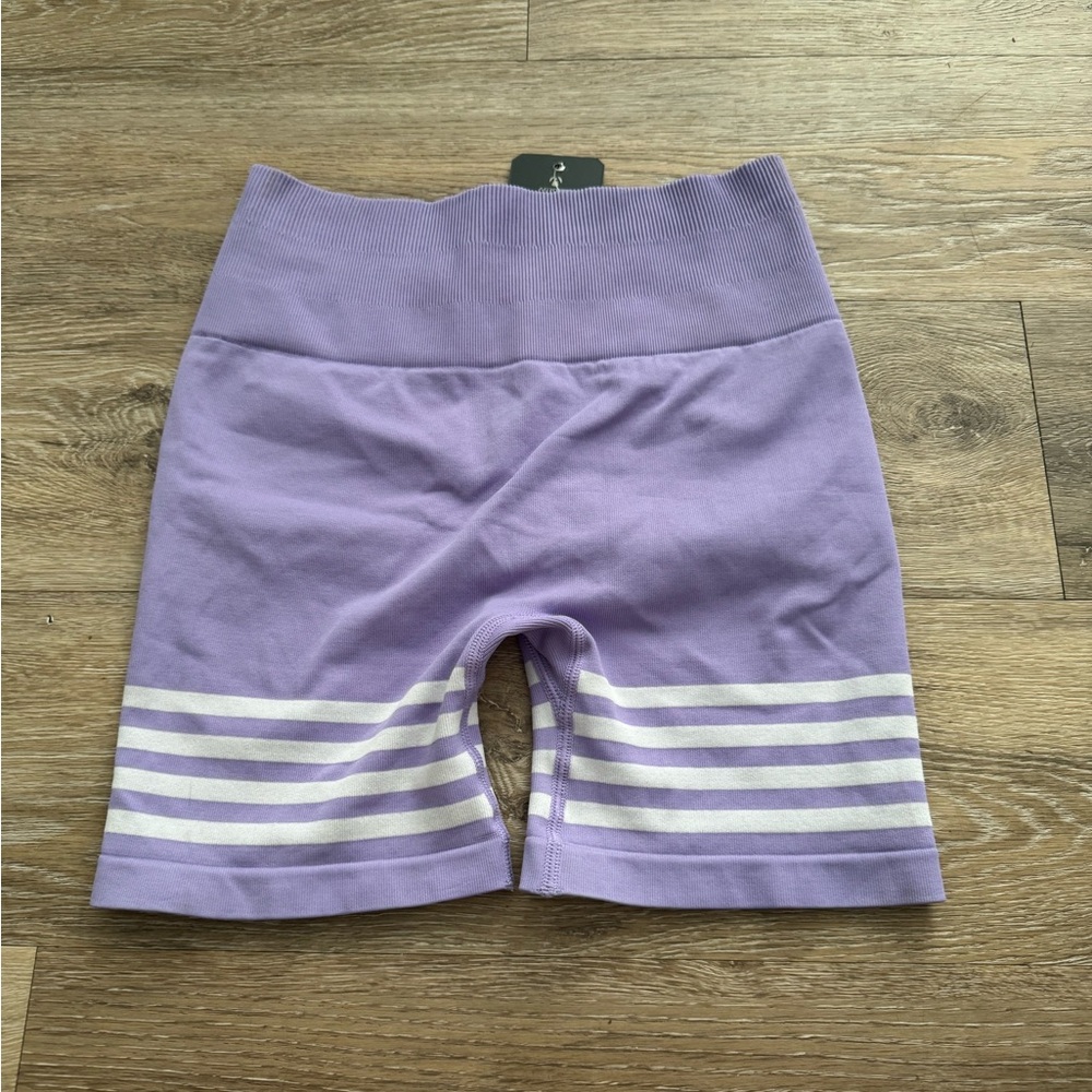 Purple and White gym Shorts with High Waistband